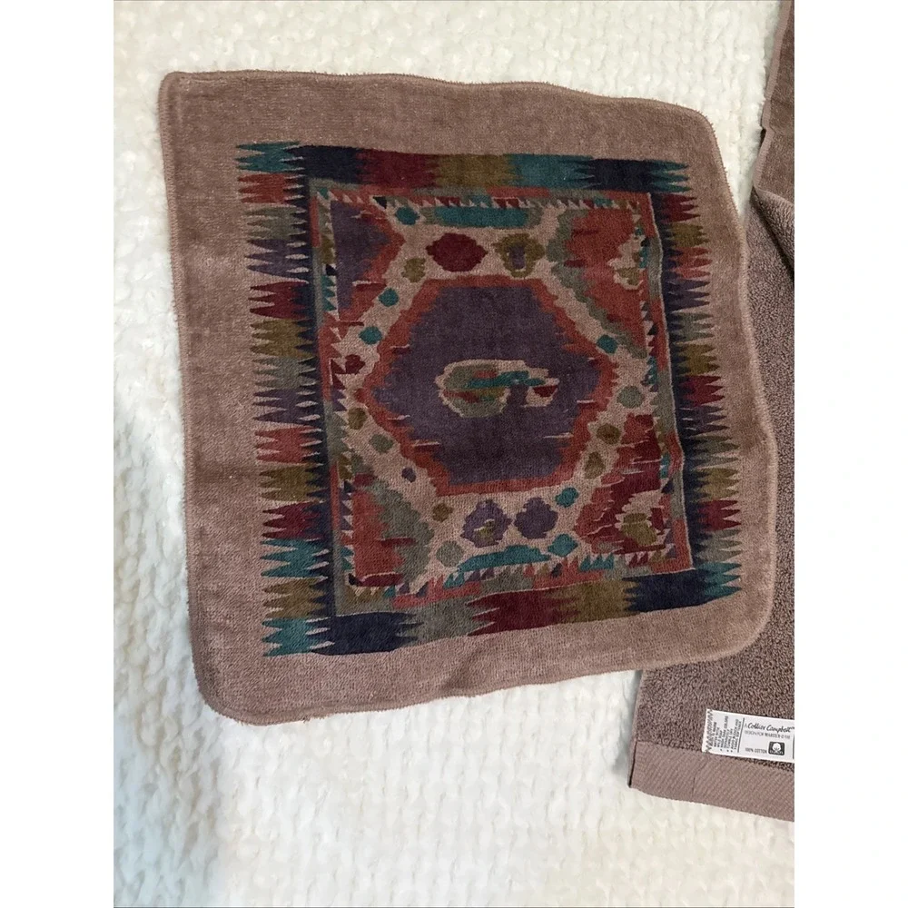 Vintage 1981 Martex Collier Campbell Bath Towel  + Hand Towel Southwestern Aztec